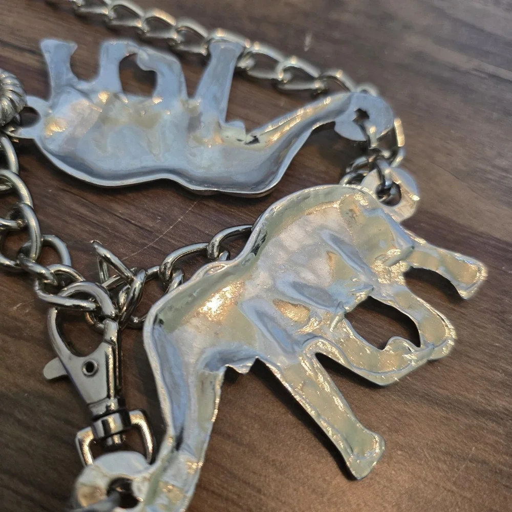 Anne Klein Belt Silver Metal Elephants Chain Belt 50
